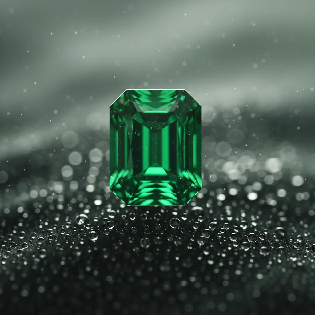 Pendentif émeraude taillée sertie sur chaîne en or