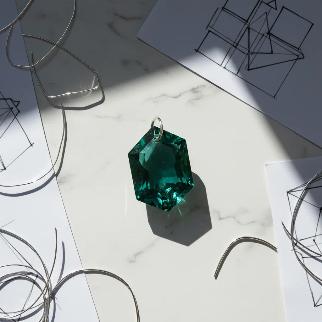 Pendentif émeraude asymétrique au design moderne