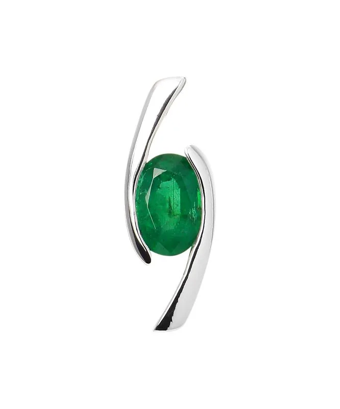 Pendentif Émeraude Verte Ovale 7x5mm en Or Blanc 750 pour femme - Bijoux Trabbia Vuillermoz